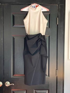 Chiara Boni La Petite Robe Cream and Black Halter Midi Dress
